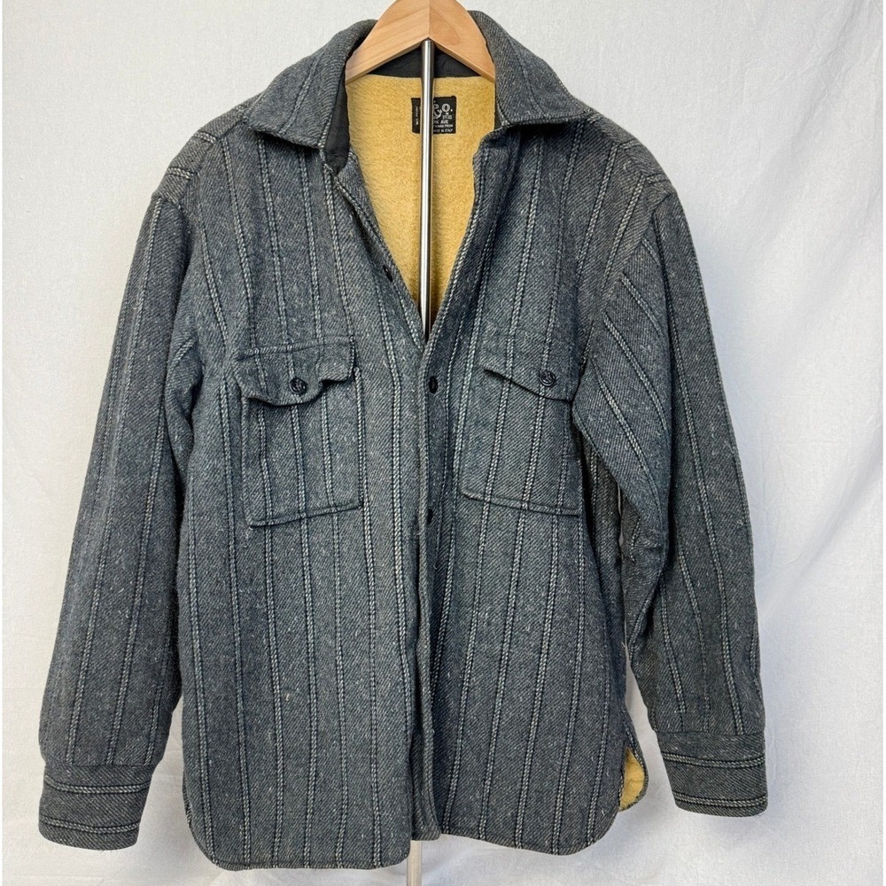 Vintage CPO‎ Rare Wool Blend Shirt Jacket Gray Striped Lined Men Size M
